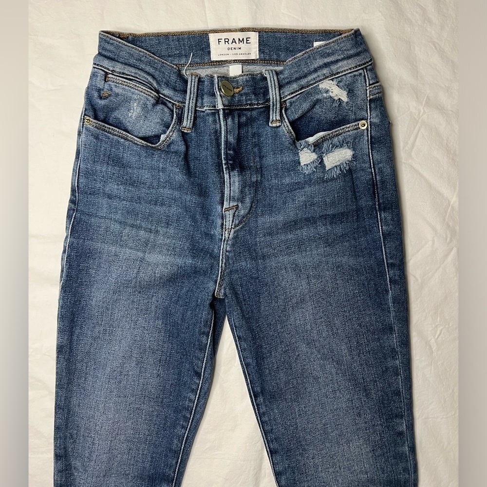 Frame Le High Skinny Distressed Blue Jeans 25 - Picture 5 of 12